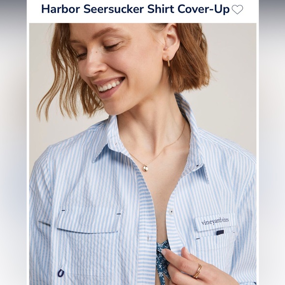 Vineyard Vines Harbor Seersucker Shirt Cover-Up like new - Picture 5 of 10